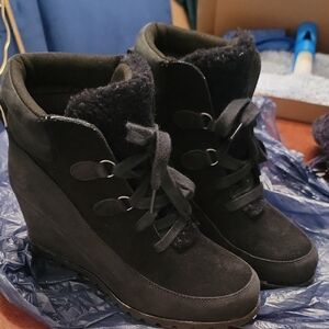 UGG Black Suede Wedge Boots
